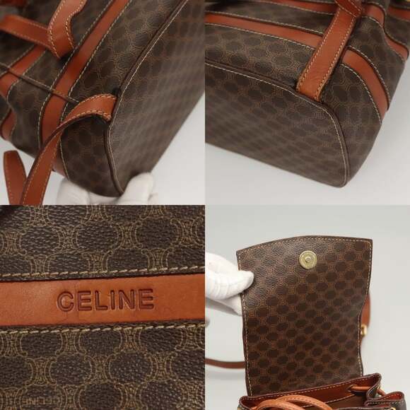 CELINE Macadam Canvas Backpack Pvc Leather Brown Gold - Picture 11 of 13